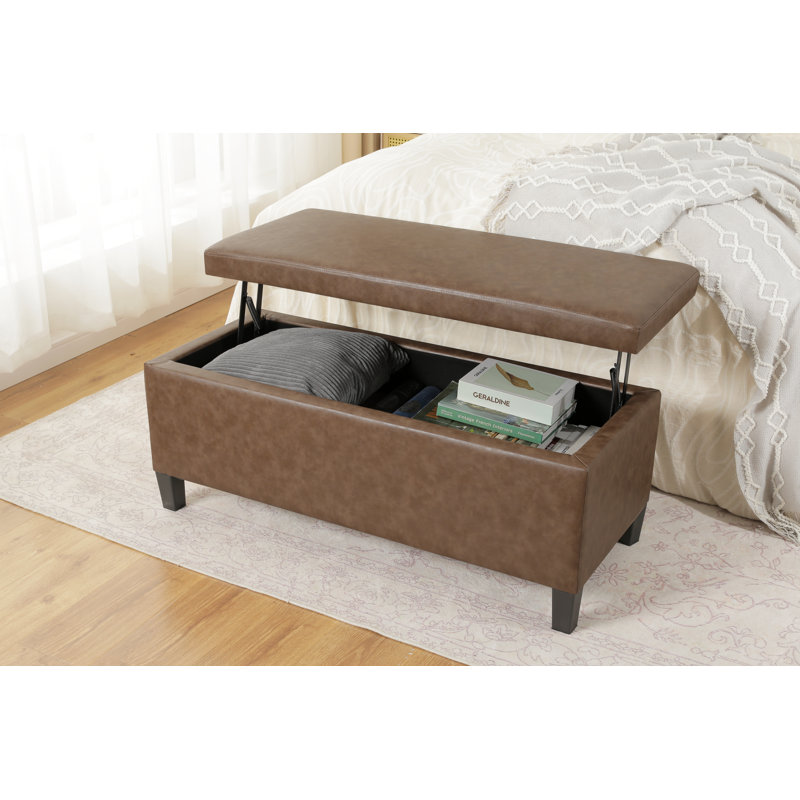 Faux Leather Lift Top Storage Bench, Brownish