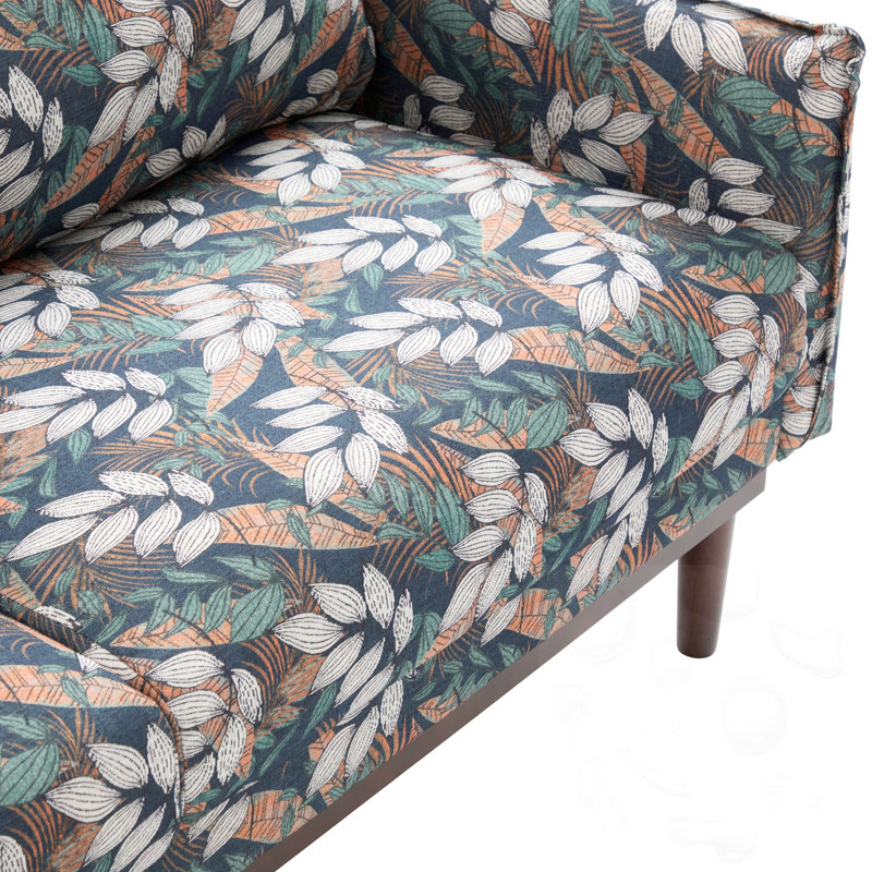 2-Seater Upholstered Sofa, Green Floral Polyester