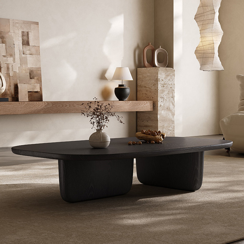 Hokku Designs Modern minimalist black solid wood coffee table | Wayfair
