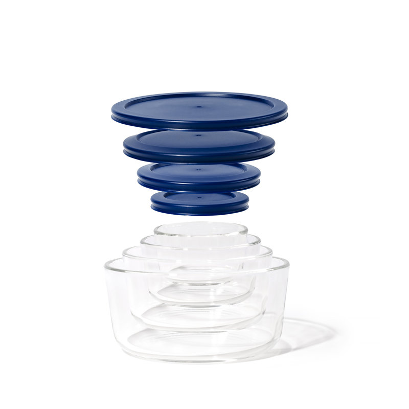 Prep & Savour Kitchen Storage Glass Food Containers 8 Piece Nested Set, Blue