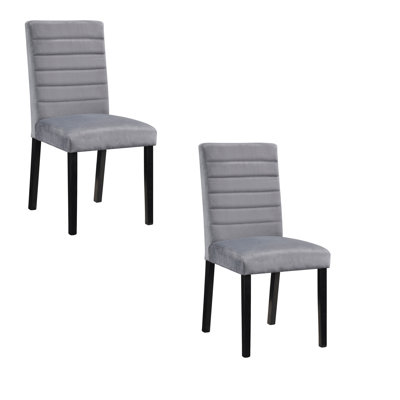 Andy 18 Inch Side Dining Chairs, Channel Tufted Gray Velvet, Black Wood -  Benjara, BM316883