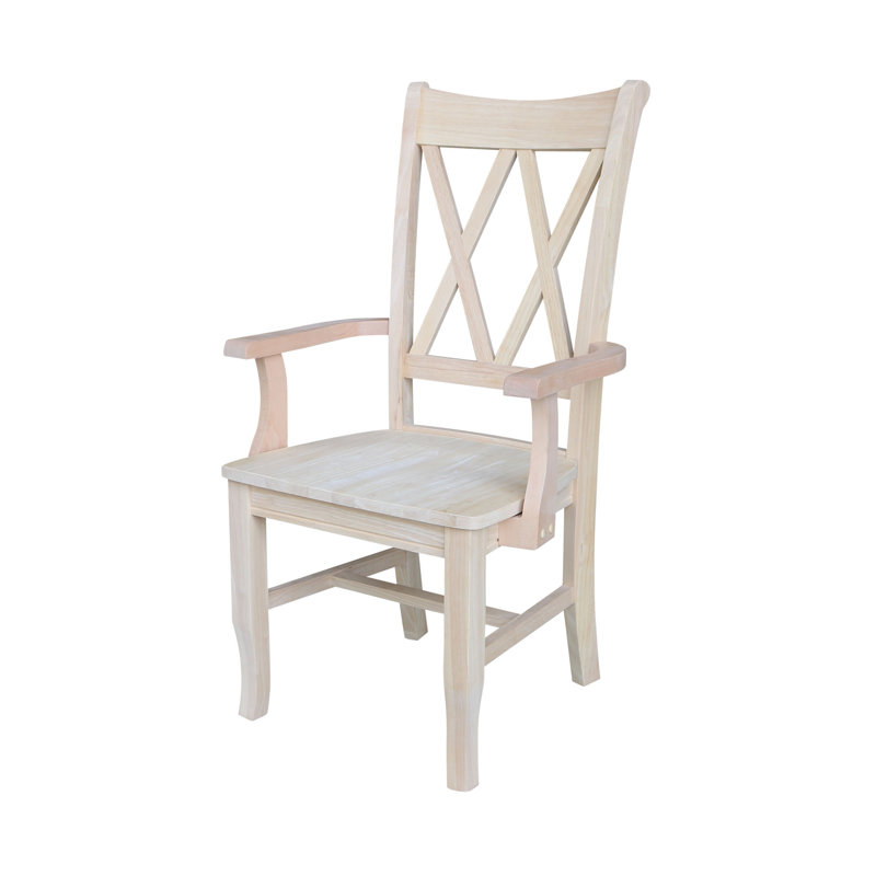Chaise à accoudoirs double en bois massif Dubey ivoire