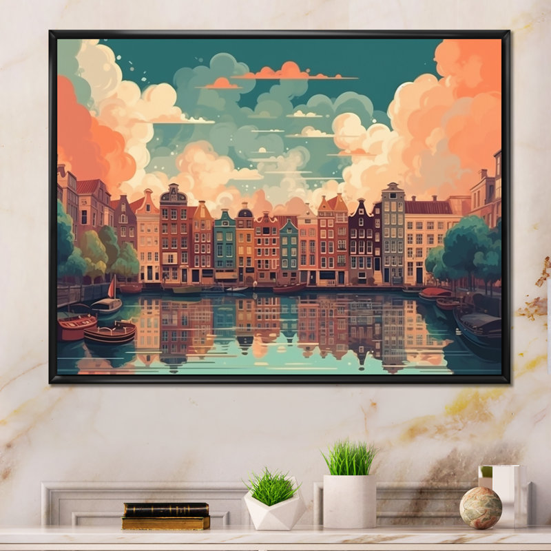 Peaceful Amsterdam III sur toile, H 12 po x l 20 po x P 1 po, Cadre flottant noir