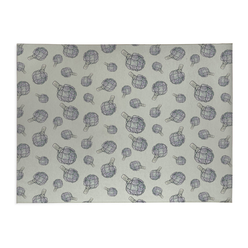 Tapis de cuisine antidérapant Summer Artichaut, Vieux vert, Rectangle 5 pi x 7 pi
