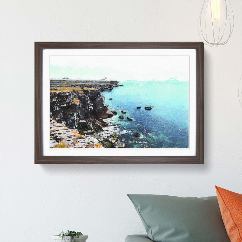 Coastline View - Picture Frame Painting, Walnut Framed, 36cm H x 48cm W x 2cm D