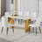 Luxurious Dining Table Set With Marble Pattern Glass Top And Golden Legs