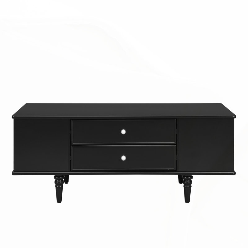 Modern Rectangle Coffee Table with Four Drawers, Two Side Hidden Storage Compartments, 47.2" Wood Coffee Table with Metal Handles and Four Solid Wood Legs for Living Room