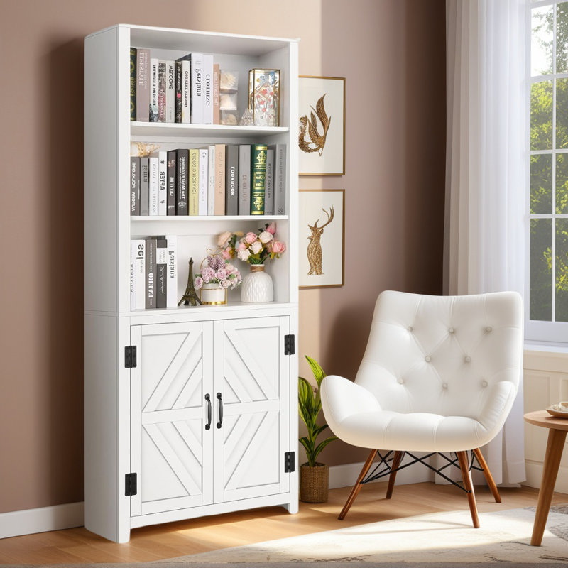 27.4'' W Bookcase With 3 Open Shelves And A Storage Cabinet, White