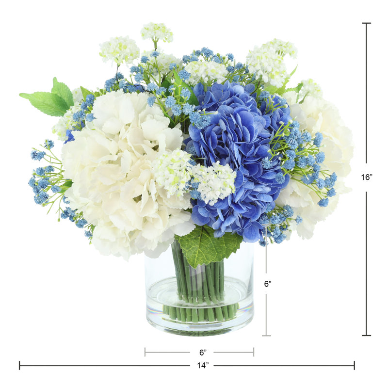 Hydrangea and Baby's Breath Arranged in Glass Vase