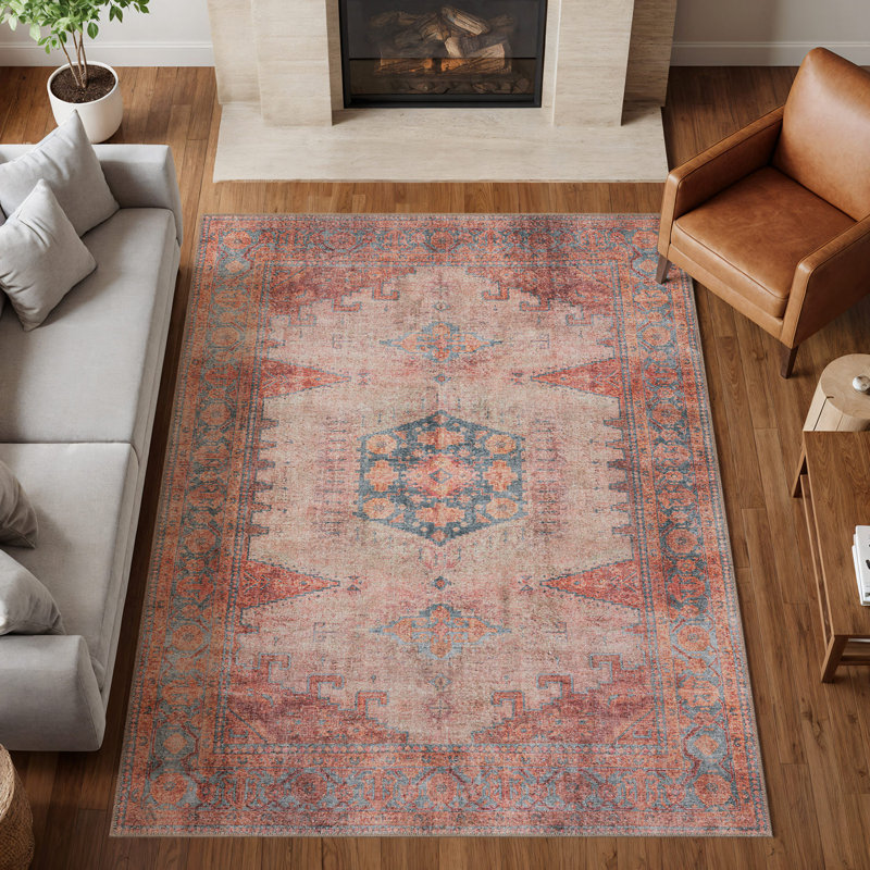 Tapis rouge / bleu à envers antidérapant Griffey, Rectangle 7 pi 7 po x 9 pi 6 po
