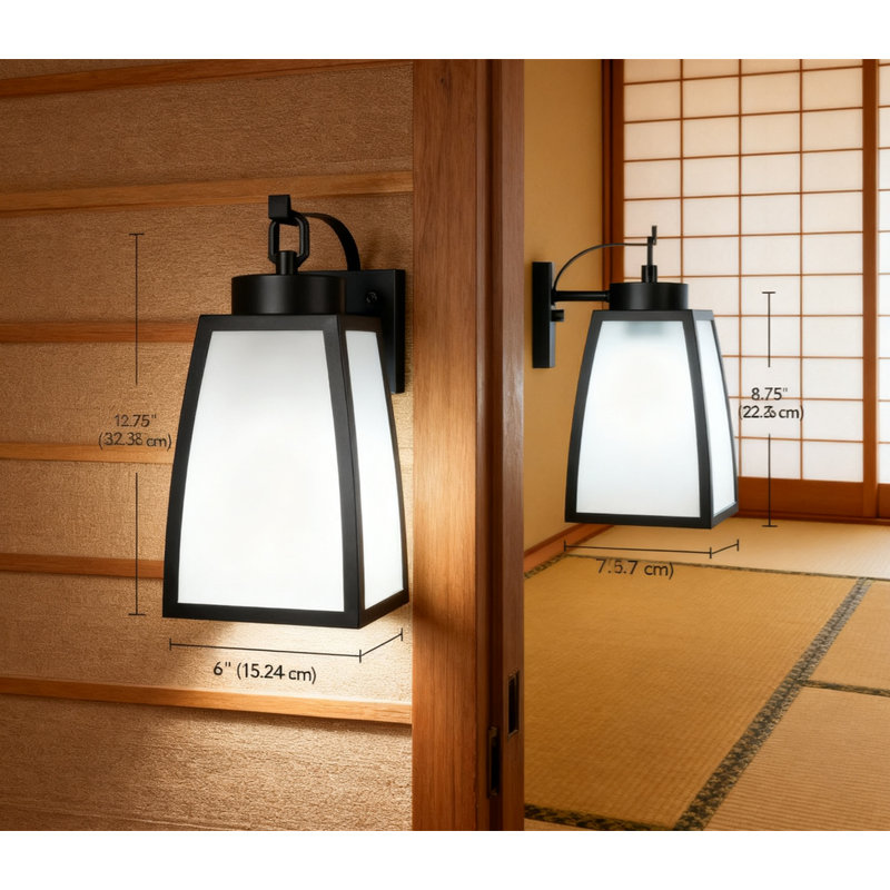 Electric Outdoor Wall Sconce Light Fixture With Frosted Glass Shade, Matte Black Finish, Uses E26 Medium Base Bulb, Dimmable, For Exterior Use