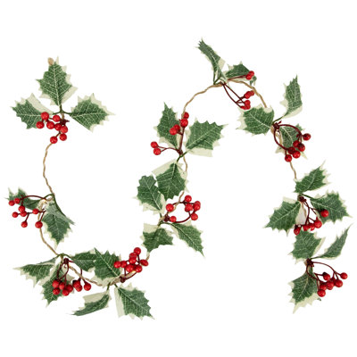 3.25'' Pre-Lit  Holly And Berry Christmas Garland  Warm White LED Lights