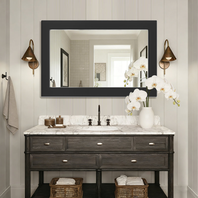 Wooden Frame Flat Mirror, 54" x 36", Black
