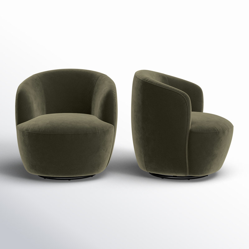 Anneros Upholstered Small Swivel Barrel Chair (Set of 2), Green Velvet