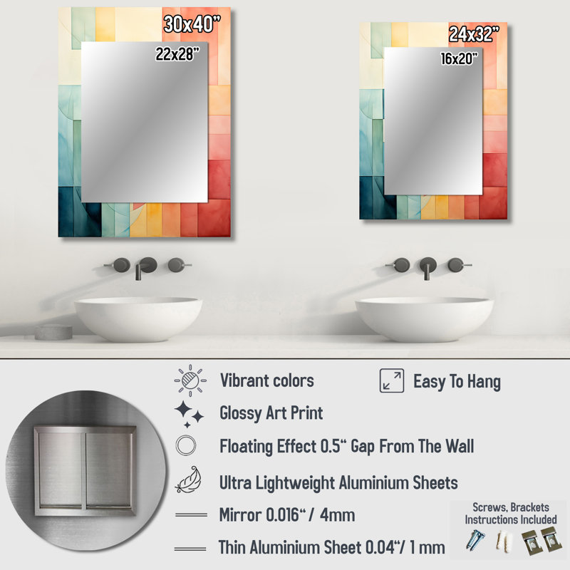 Cubism Experiment With Minimalist II - Cubism Unique Wall Mirror, Teal Mirror, Printed Metal Art, 32" x 24"
