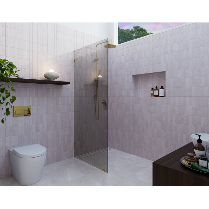 Ursa 30 in. x 78 in. Fully Frameless Gray Tinted Single Fixed Shower Panel, Polished Brass