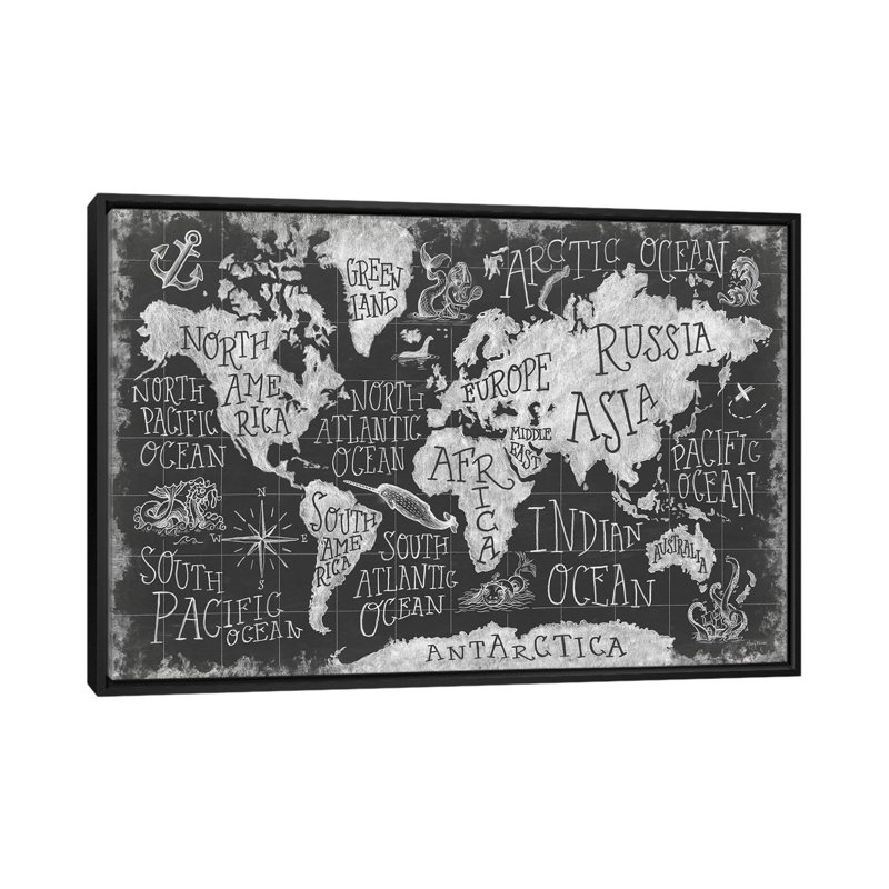 «Mythical Map I» par Mary Urban - impression sur toile tendue, H 18 po x l 26 po x P 1,5 po, Toile avec cadre noir