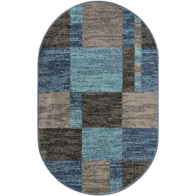 Tapis bleu contemporain Contemporary Harvest