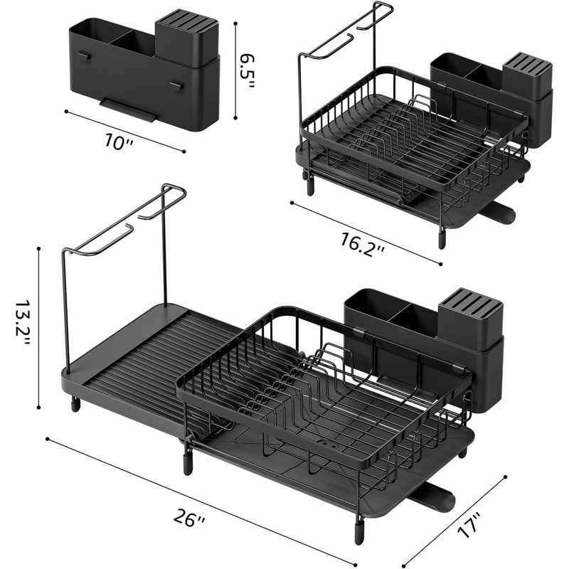 Égouttoir à vaisselle extensible avec égouttoir, organisateur de comptoir de grande capacité avec porte-verres à vin, égouttoir à vaisselle compact
