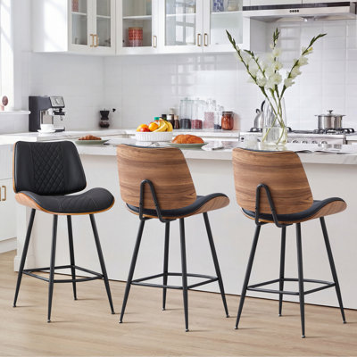 Faux Leather Upholstery Counter Stools for Bar with Ergonomic Back and Footrest