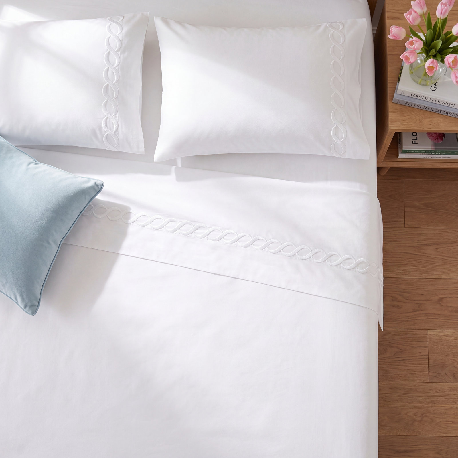 Brenna Pima Cotton Pillowcase, White, Queen