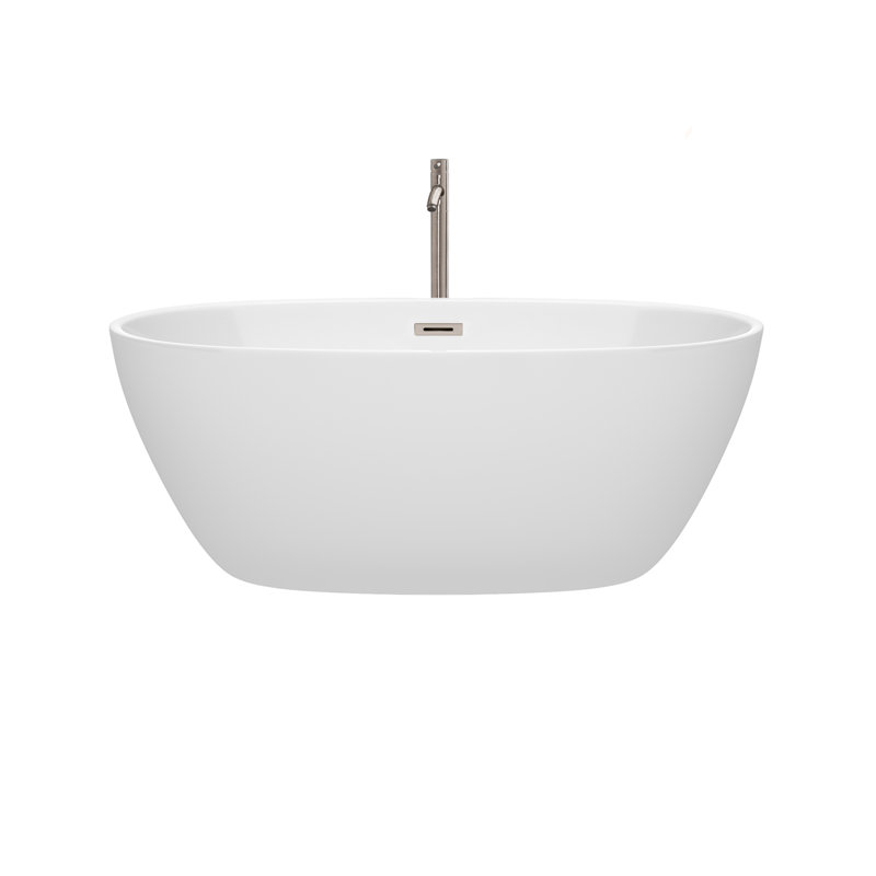 Juno 59'' x 32'' Soaking Acrylic Bathtub with Faucet, Brushed Nickel