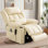 Fauteuil inclinable à deux moteurs et à grande capacité pour personnes âgées, fauteuil inclinable à position infinie avec massage et chaleur, fauteuil inclinable électrique en cuir, repose-pieds allongé, ports USB, porte-gobelets (beige)