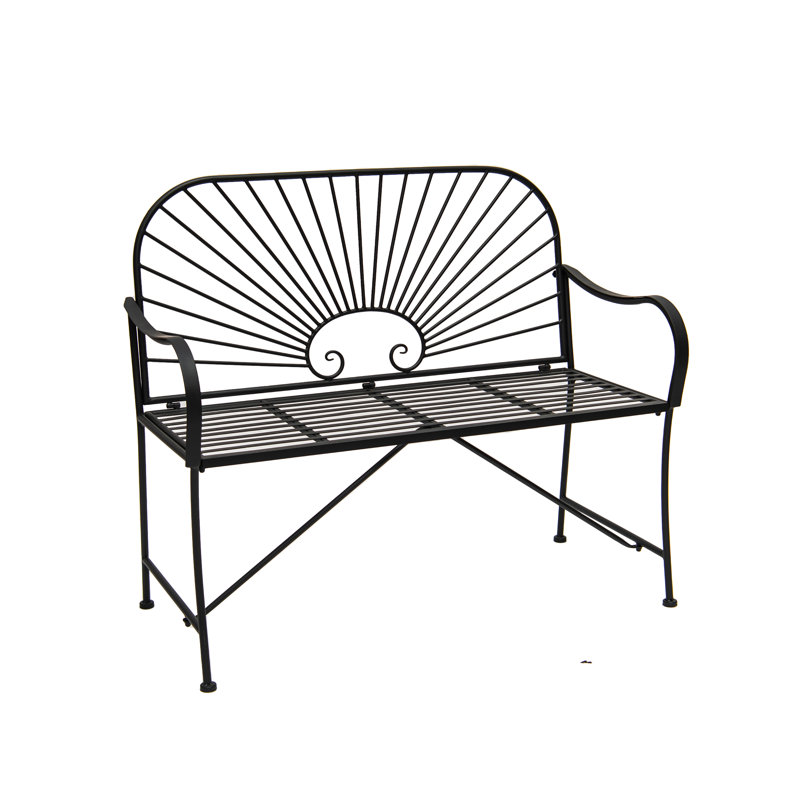XBrand 44"L Iron Sun-Patterned Seat for Two Indoor/Outdoor Bench, Durable Patio Bench, Black, Black