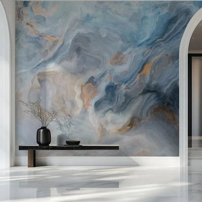 Papier peint décoratif effet marbre bleu gris et gris abstrait pour salon, chambre à coucher, salle de bain et décoration murale