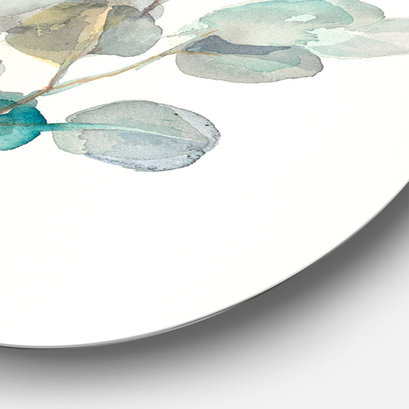 Feuilles d'eucalyptus I - Peinture cercle métallique, H 36 po x l 36 po