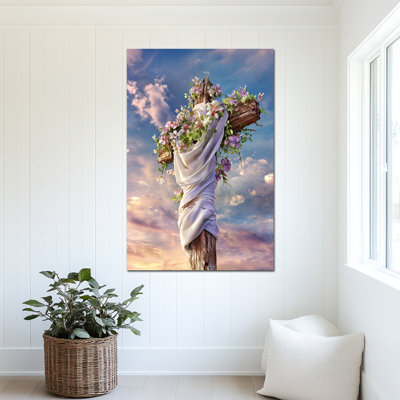 Art mural de Pâques GUTTATY, décorations murales de Pâques, impressions sur toile de Pâques pour le salon, art mural chrétien, images de croix inspirantes prêtes à être accrochées 32 po x 48 po