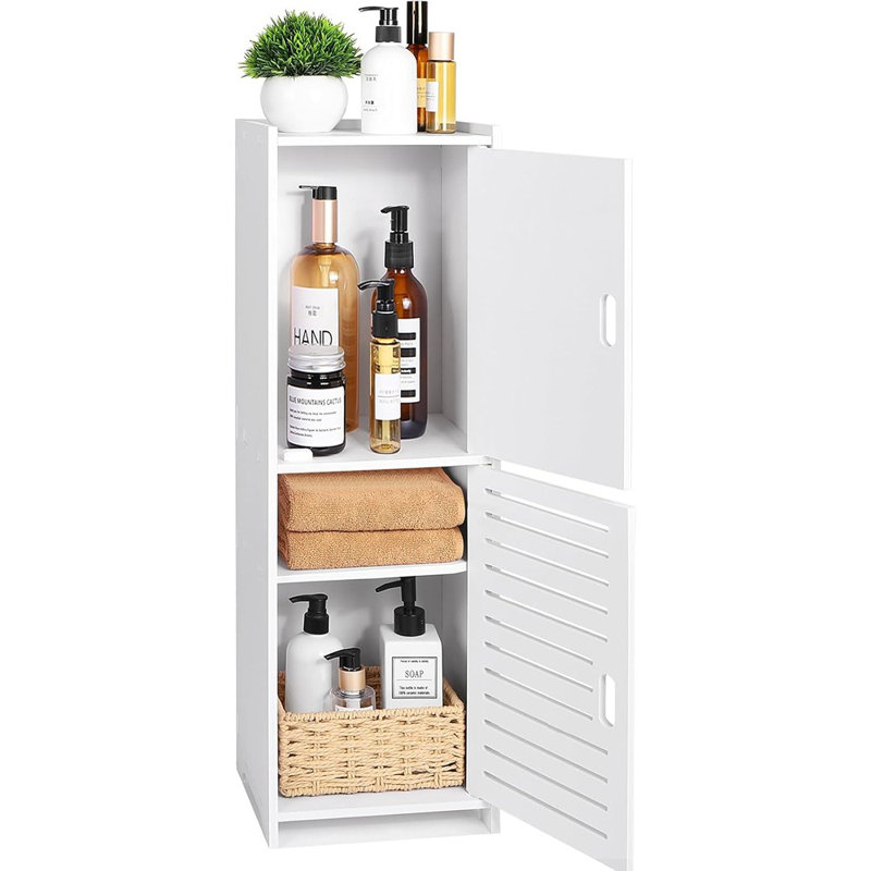 White Bathroom Cabinet, Floor Standing With Side Storage, Corner...