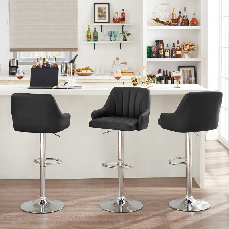 Dawanna Swivel Upholstered Adjustable Height Counter Stool with Metal Frame, Black