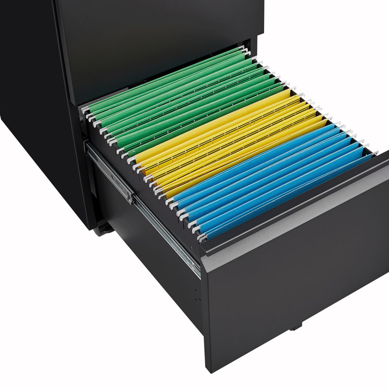 Metal 2 Drawer Mobile File Cabinet With Lock, Black