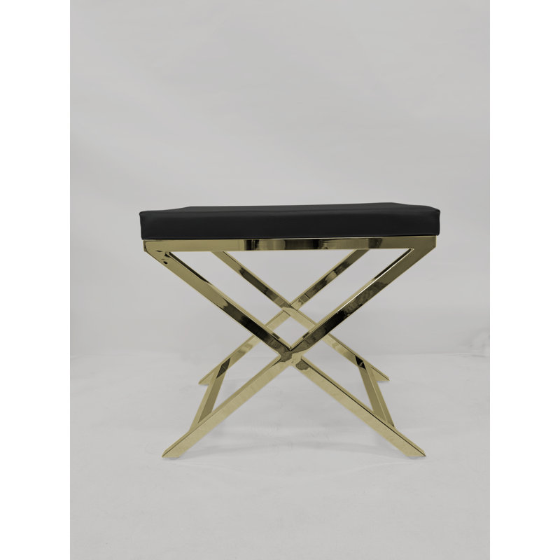 Tabouret d'appoint en bois massif Andriesse, Noir, Or