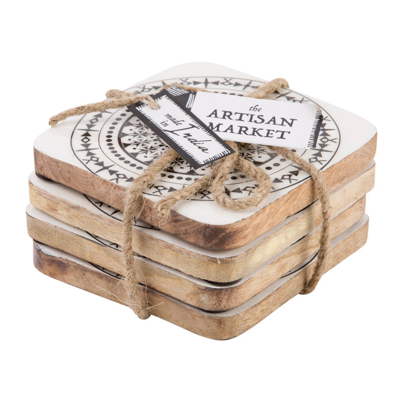 Wood Square 4 Piece Coaster Set