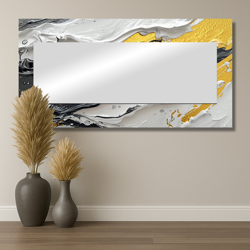 Black Yellow Fugue In Color II - Neo-Expressionism Accent Wall Mirror - Printed On Metal, 28" x 55"