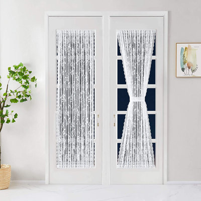 Pair Of 2 Semi Sheer Lace French Door Curtains With 2 Matching Tie-Backs