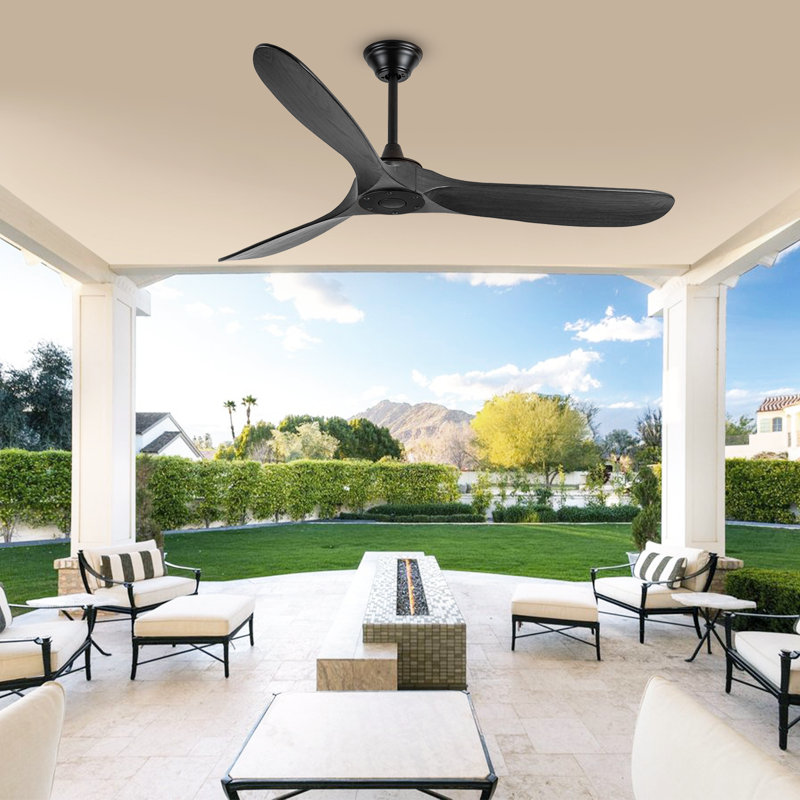 Solid Wood Ceiling Fan With Remote,3 Blade Reversible Dc Motor, Quiet Cooling For Living Room Or Bedroom, 154cm, Black
