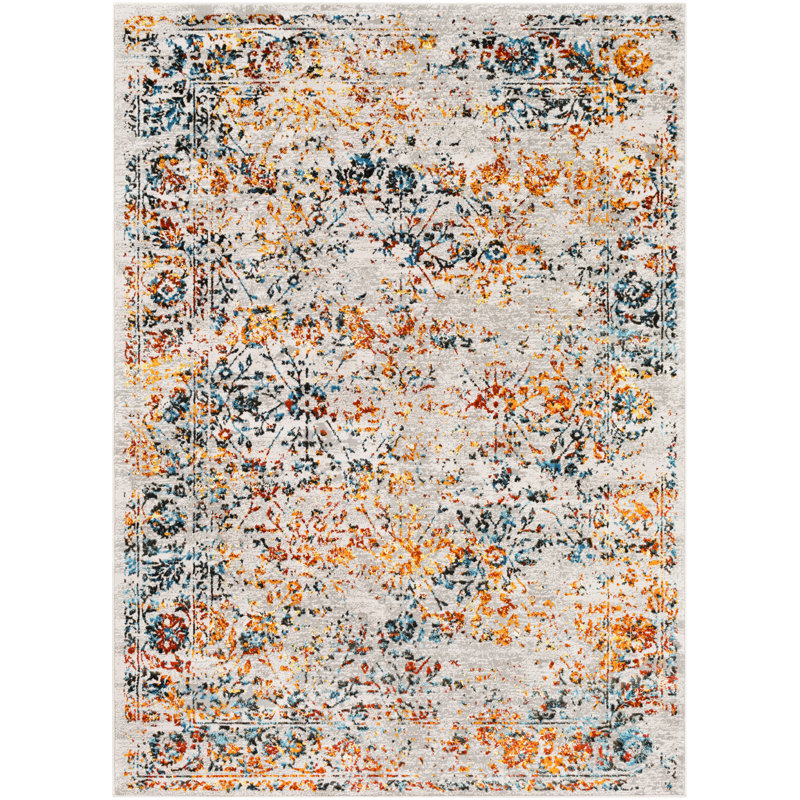 Tapis safran/bleu oriental Parramore, Rectangle 9 pi 3 po x 12 pi 3 po