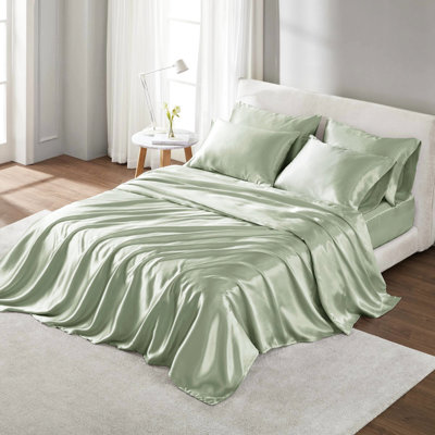 Ensemble de draps en satin sauge pour lit de bébé 4 pièces - doux et soyeux, doux pour les cheveux, froissé