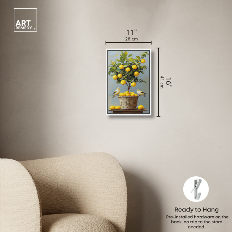 «Lemon Orchard Duet», art mural, H 16 po x l 11 po, Cadre blanc