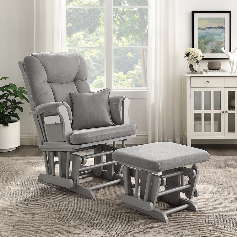 Maelys Glider with Ottoman Rosalind Wheeler Frame Color: White, Upholstery Color: Light Gray