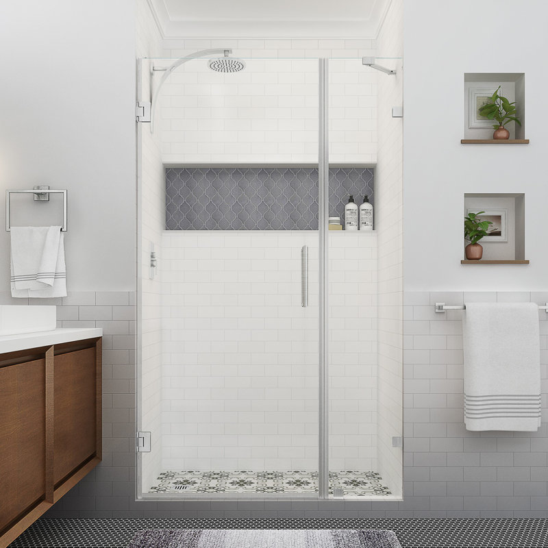 Nautis XL porte de douche à charnière sans cadre avec verre transparent StarCast l 47,25 po x H 80 po, Acier inoxydable