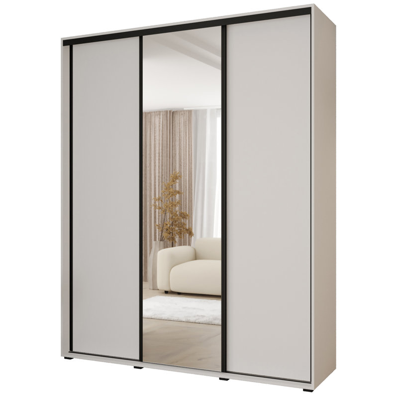3 Door Manufactured Wood Wardrobe, White, 235.2cm H x 200cm W x 45cm D