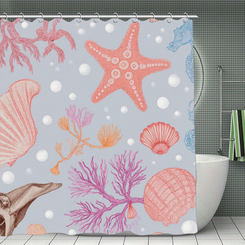 Rideaux de douche rose et bleu marine, 71 x 71