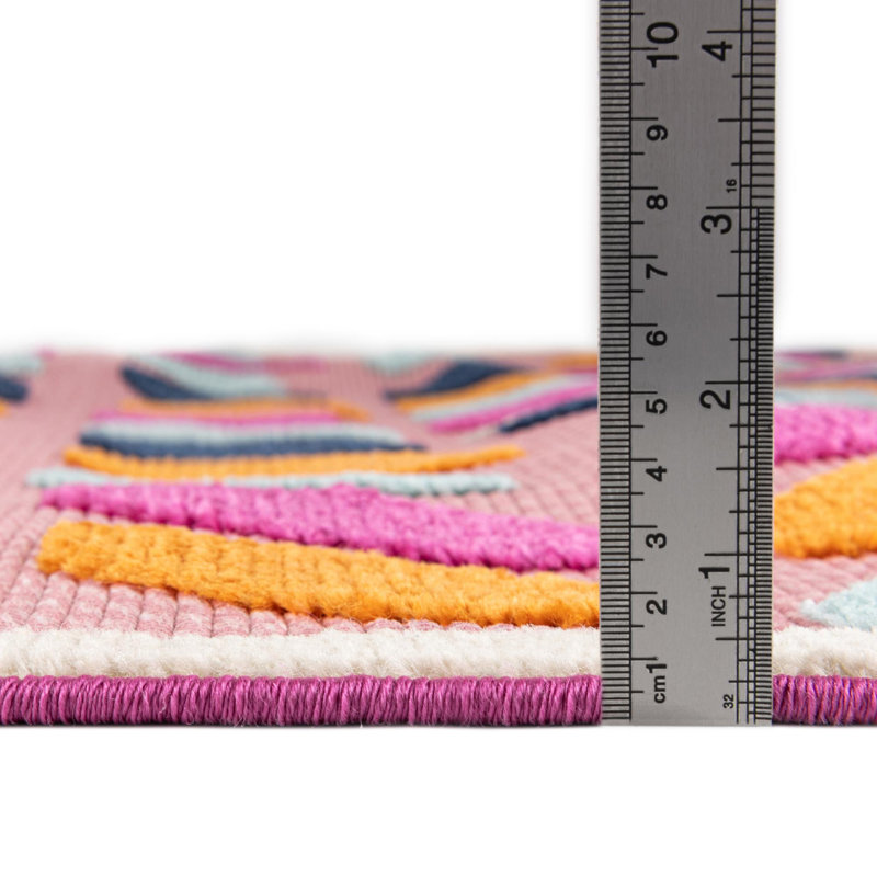 Tapis intérieur / extérieur rose / bleu à chevrons, Tapis de couloir 2 pi x 6 pi