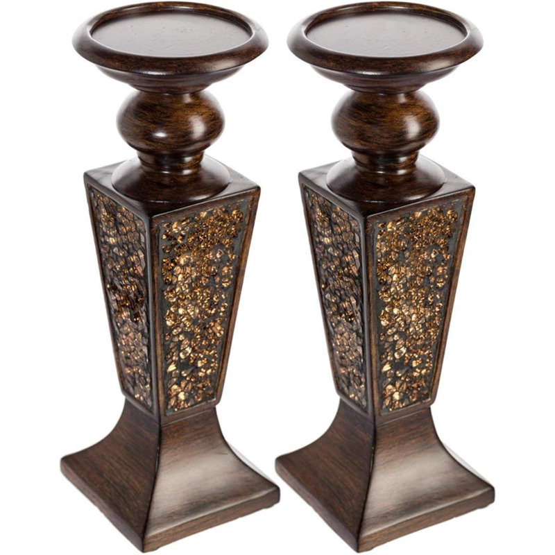 Pillar Candle Holder Set Of 2, Brown