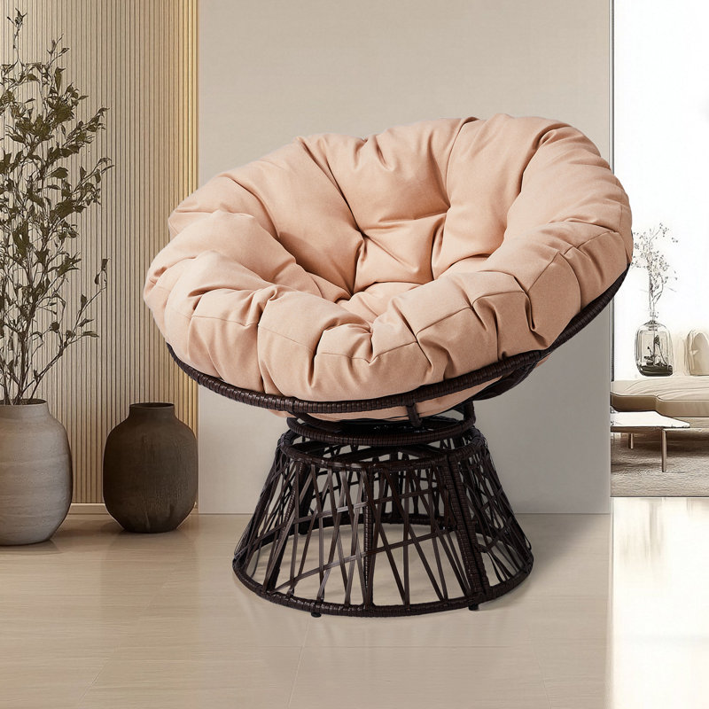 Chaise d'appoint pivotante en osier avec coussin, Beige