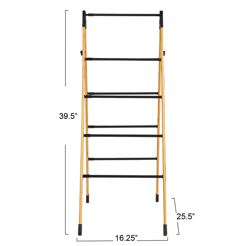 Natural Bamboo and Black Folding Clothes Drying Rack